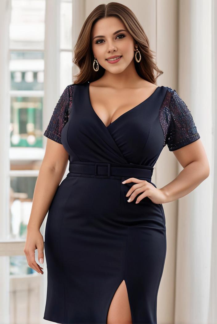 plus size front slit short sleeve with sequin mother of the bride dress 146713