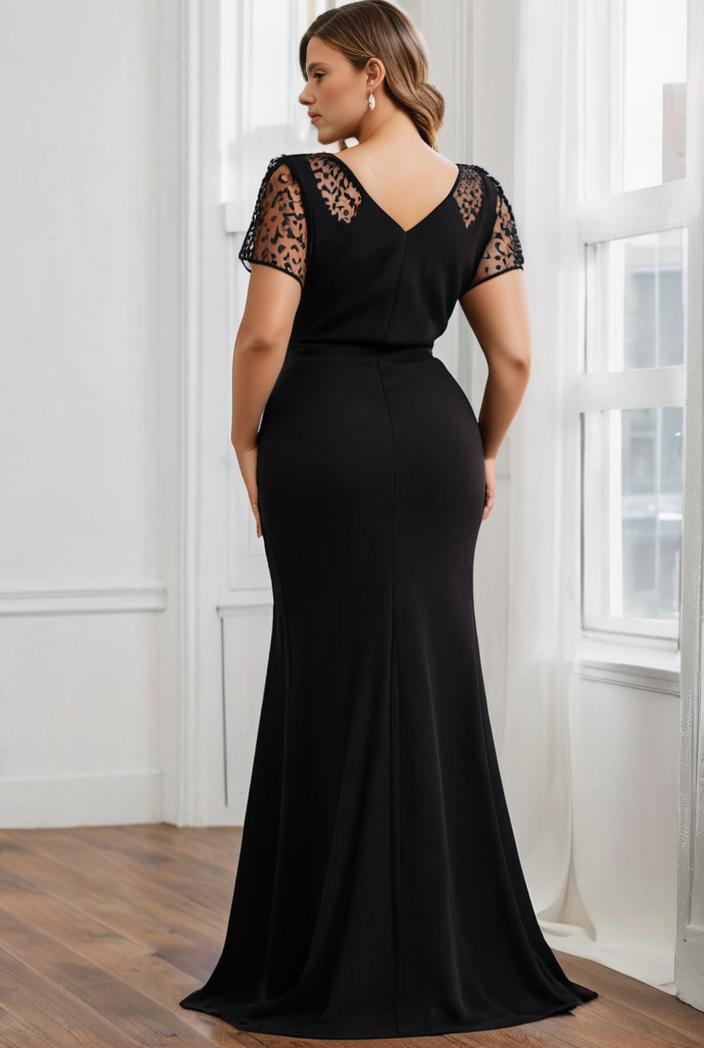 plus size front slit short sleeve with sequin mother of the bride dress 146719