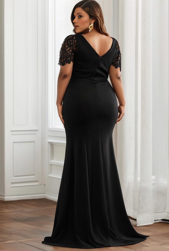 plus size front slit short sleeve with sequin mother of the bride dress 146717