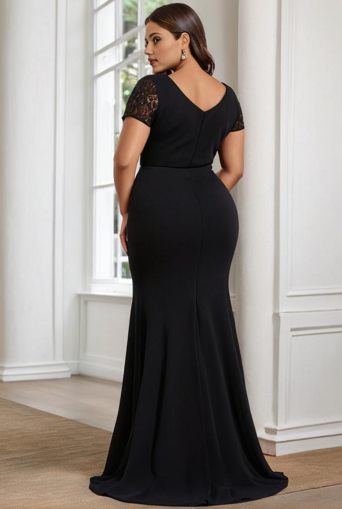 plus size front slit short sleeve with sequin mother of the bride dress 146721