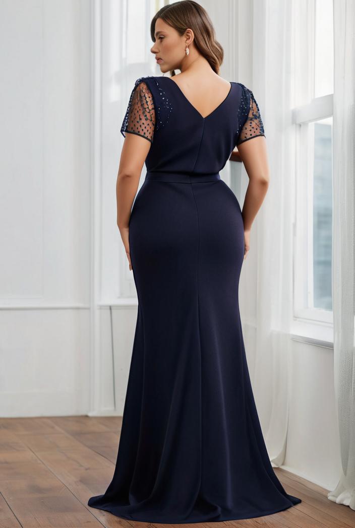 plus size front slit short sleeve with sequin mother of the bride dress 146732