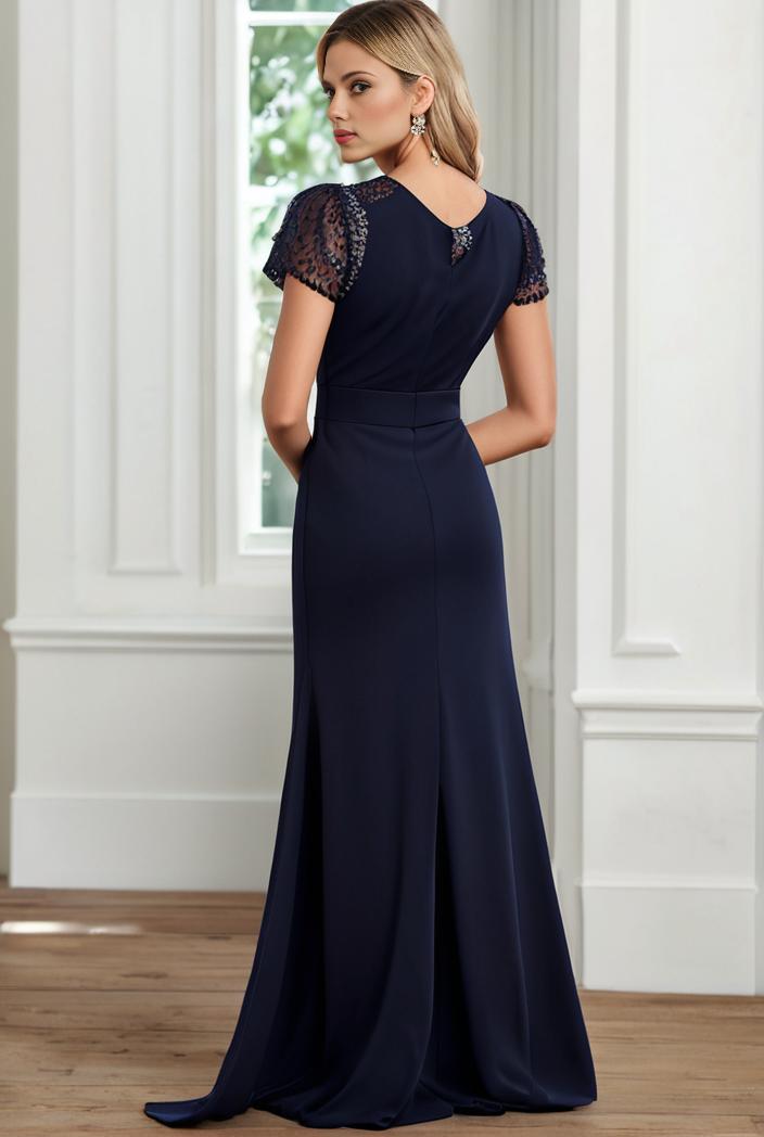 plus size front slit short sleeve with sequin mother of the bride dress 146735