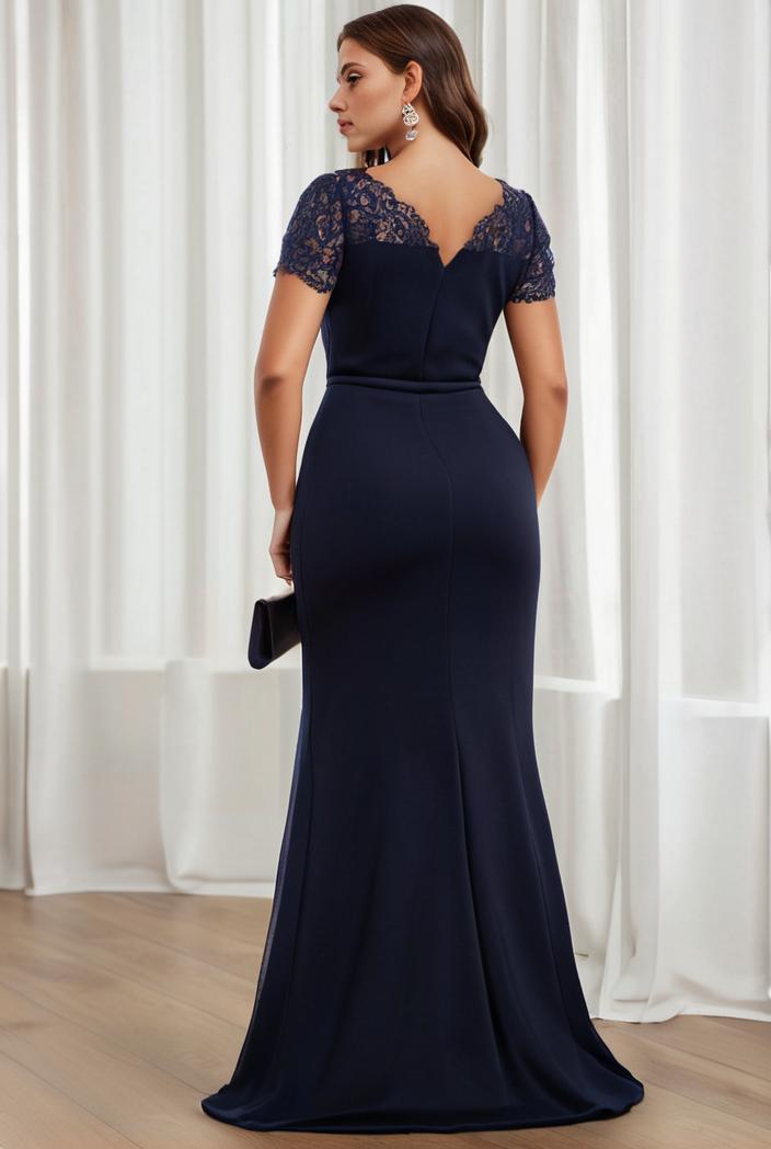 plus size front slit short sleeve with sequin mother of the bride dress 146733