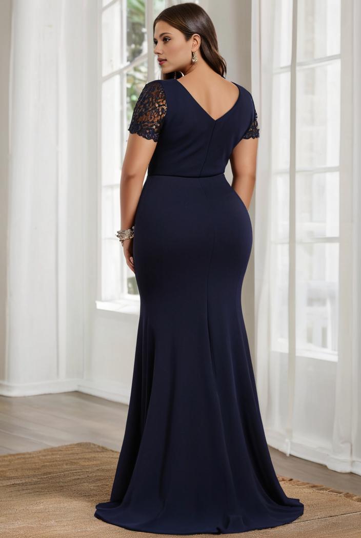 plus size front slit short sleeve with sequin mother of the bride dress 146737