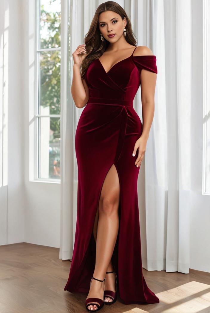 plus size front slit short sleeve with sequin mother of the bride dress 146743