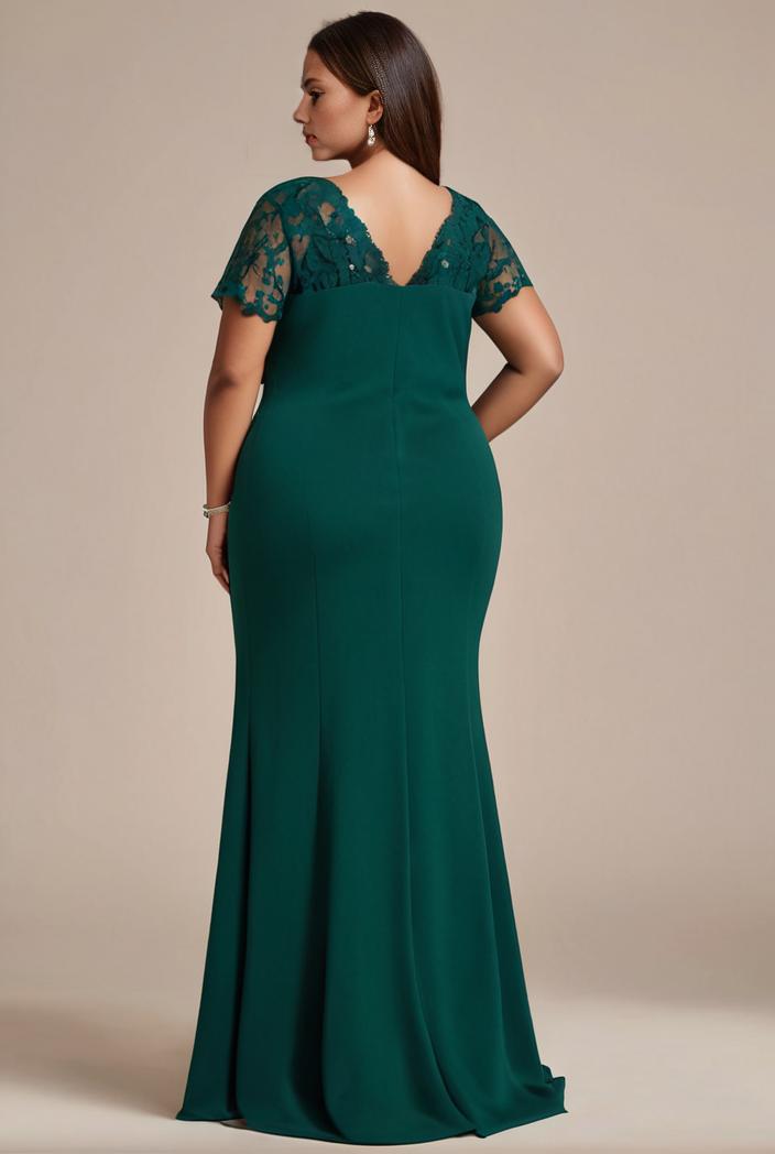 plus size front slit short sleeve with sequin mother of the bride dress 146748