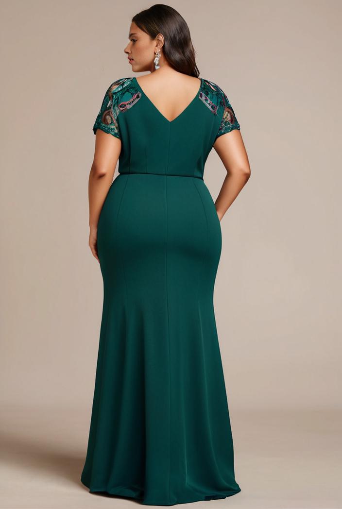 plus size front slit short sleeve with sequin mother of the bride dress 146749