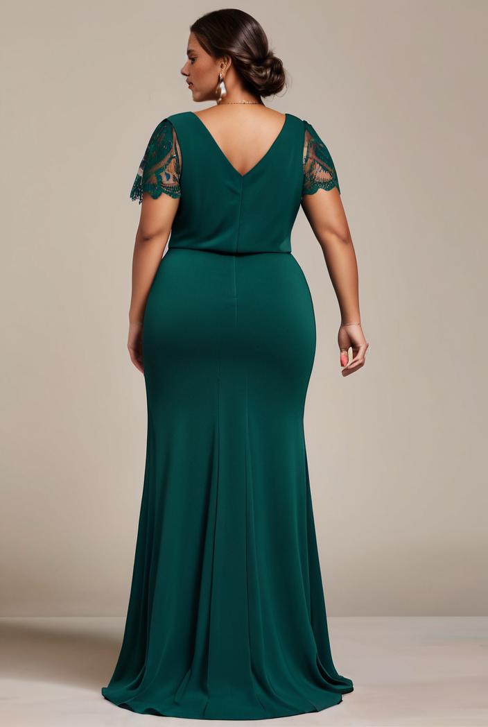 plus size front slit short sleeve with sequin mother of the bride dress 146750