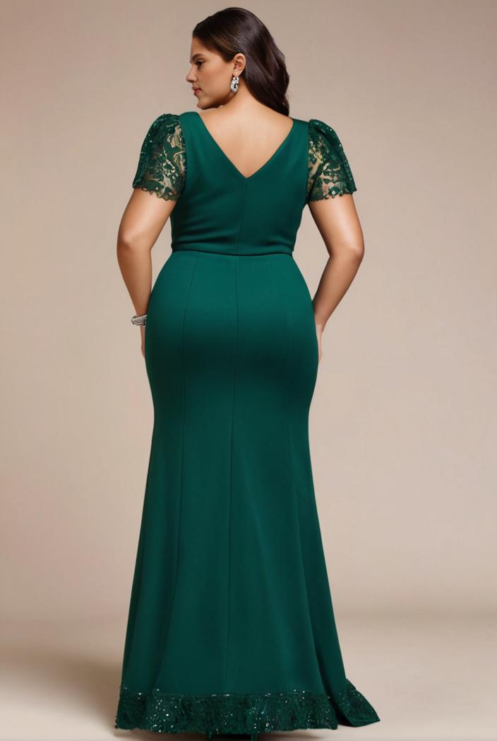 plus size front slit short sleeve with sequin mother of the bride dress 146751