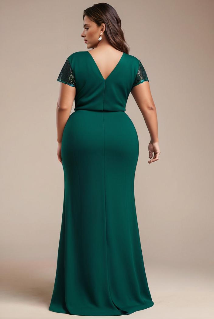 plus size front slit short sleeve with sequin mother of the bride dress 146752