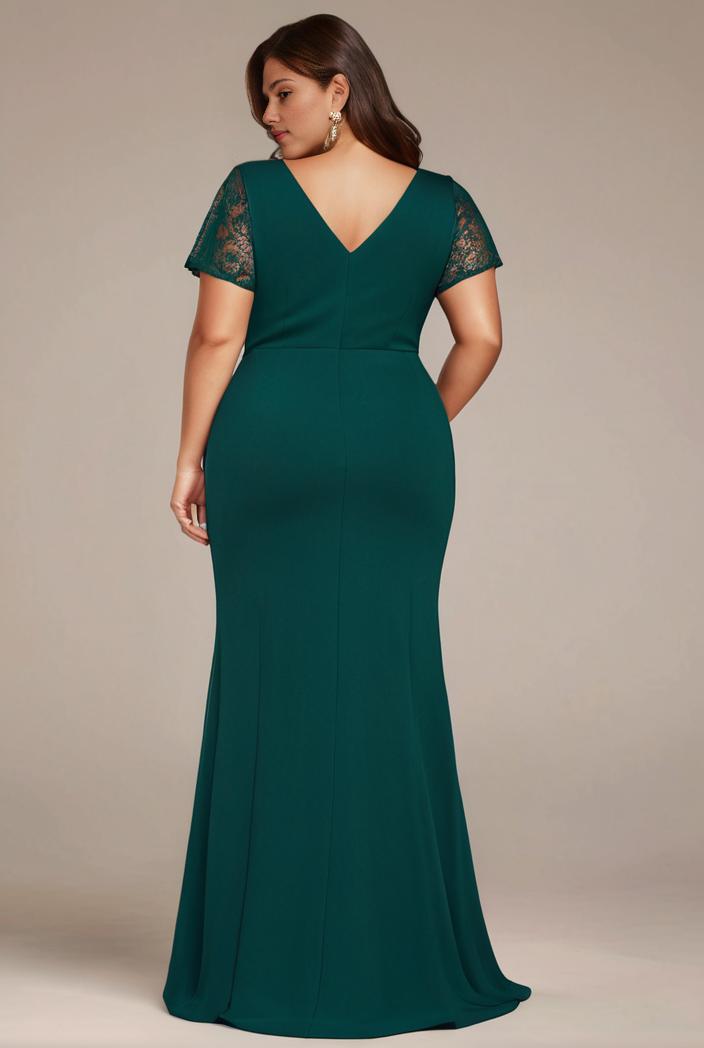 plus size front slit short sleeve with sequin mother of the bride dress 146753
