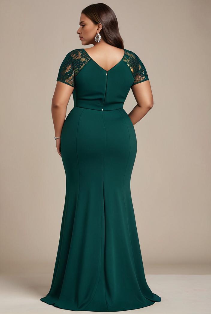 plus size front slit short sleeve with sequin mother of the bride dress 146754