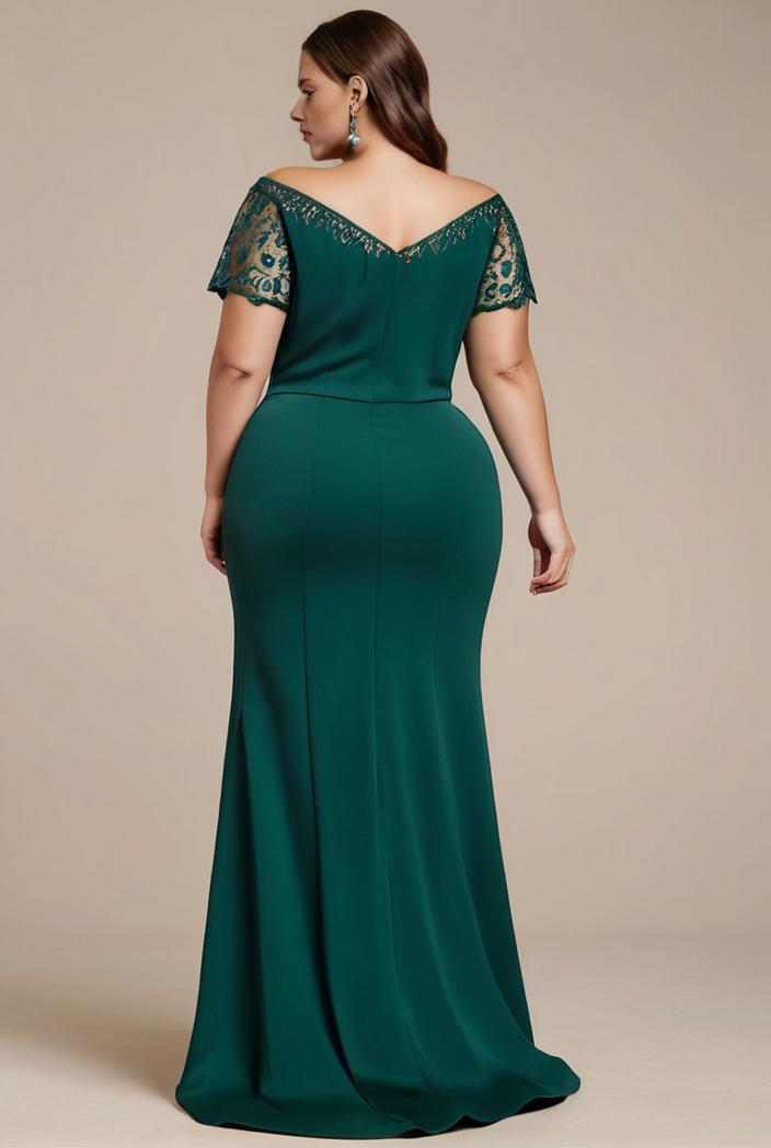 plus size front slit short sleeve with sequin mother of the bride dress 146755