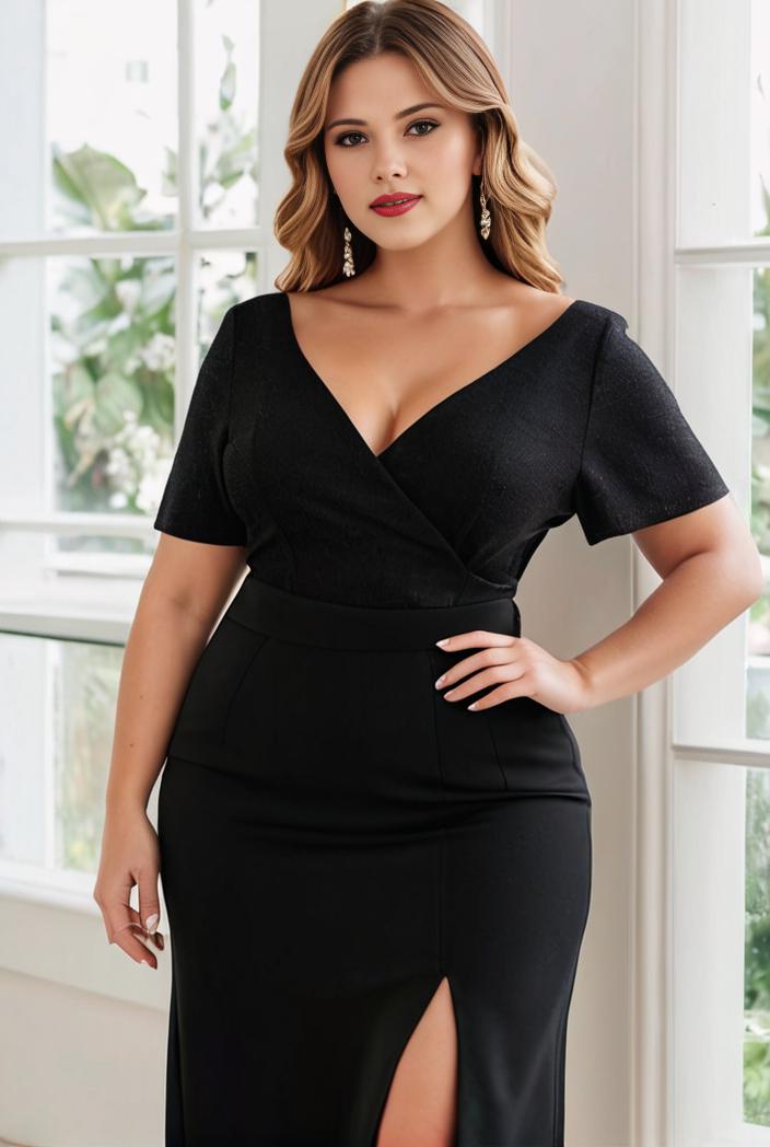 plus size front slit short sleeve with sequin mother of the bride dress 146767