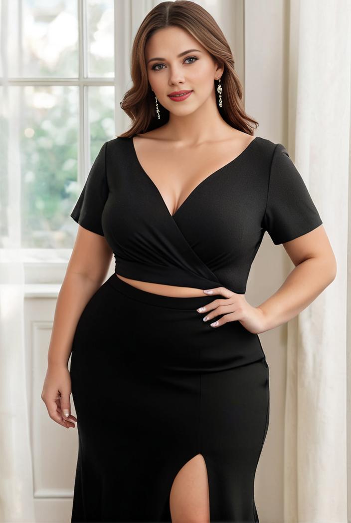 plus size front slit short sleeve with sequin mother of the bride dress 146766