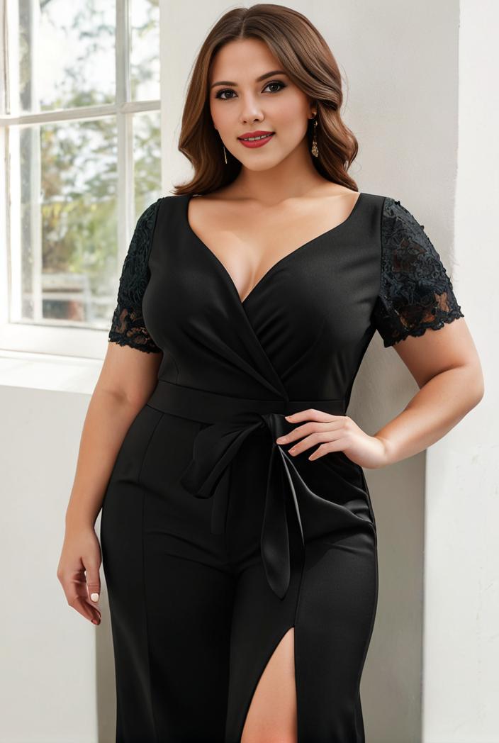 plus size front slit short sleeve with sequin mother of the bride dress 146765