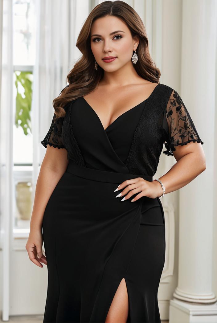 plus size front slit short sleeve with sequin mother of the bride dress 146770