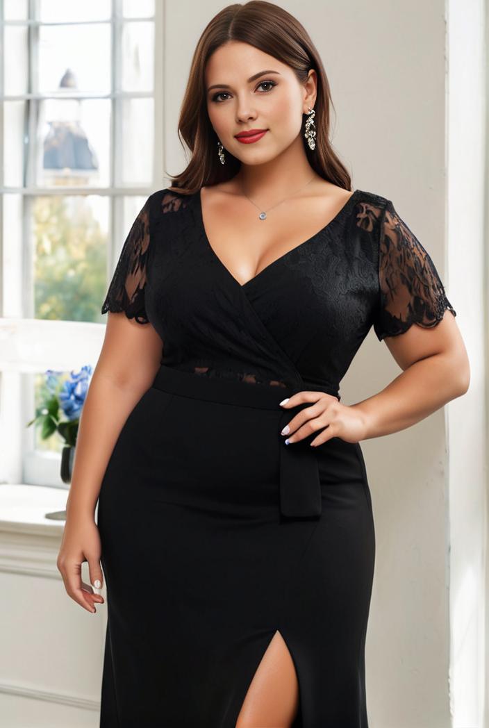 plus size front slit short sleeve with sequin mother of the bride dress 146771