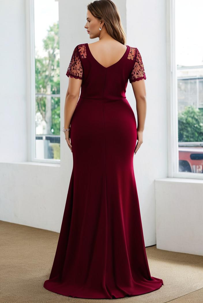 plus size front slit short sleeve with sequin mother of the bride dress 146772