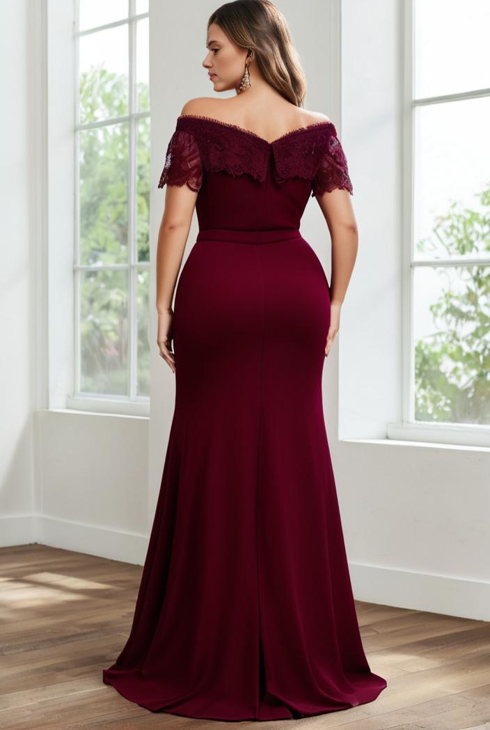 plus size front slit short sleeve with sequin mother of the bride dress 146774