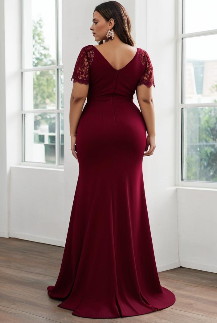plus size front slit short sleeve with sequin mother of the bride dress 146775
