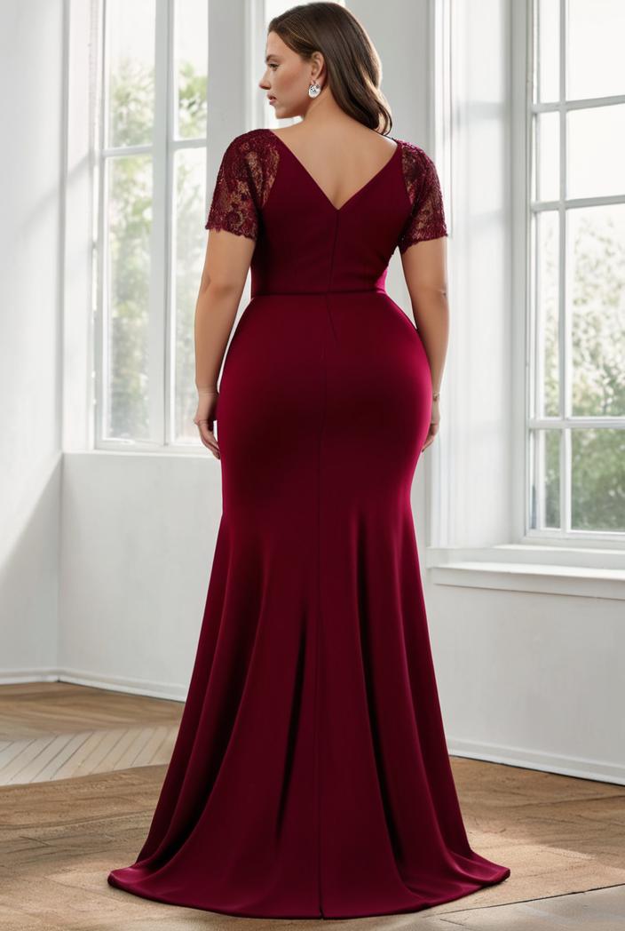 plus size front slit short sleeve with sequin mother of the bride dress 146777