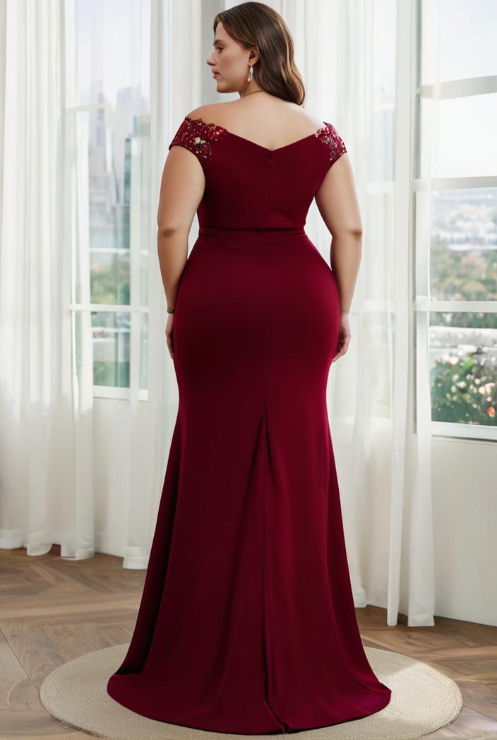 plus size front slit short sleeve with sequin mother of the bride dress 146779