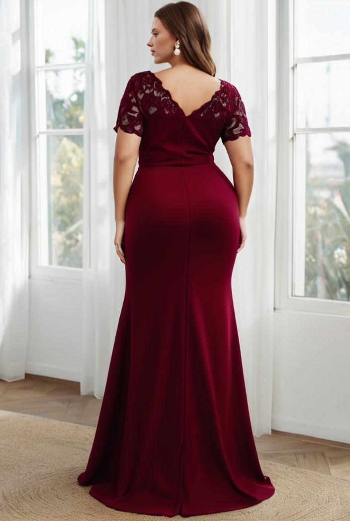 plus size front slit short sleeve with sequin mother of the bride dress 146776