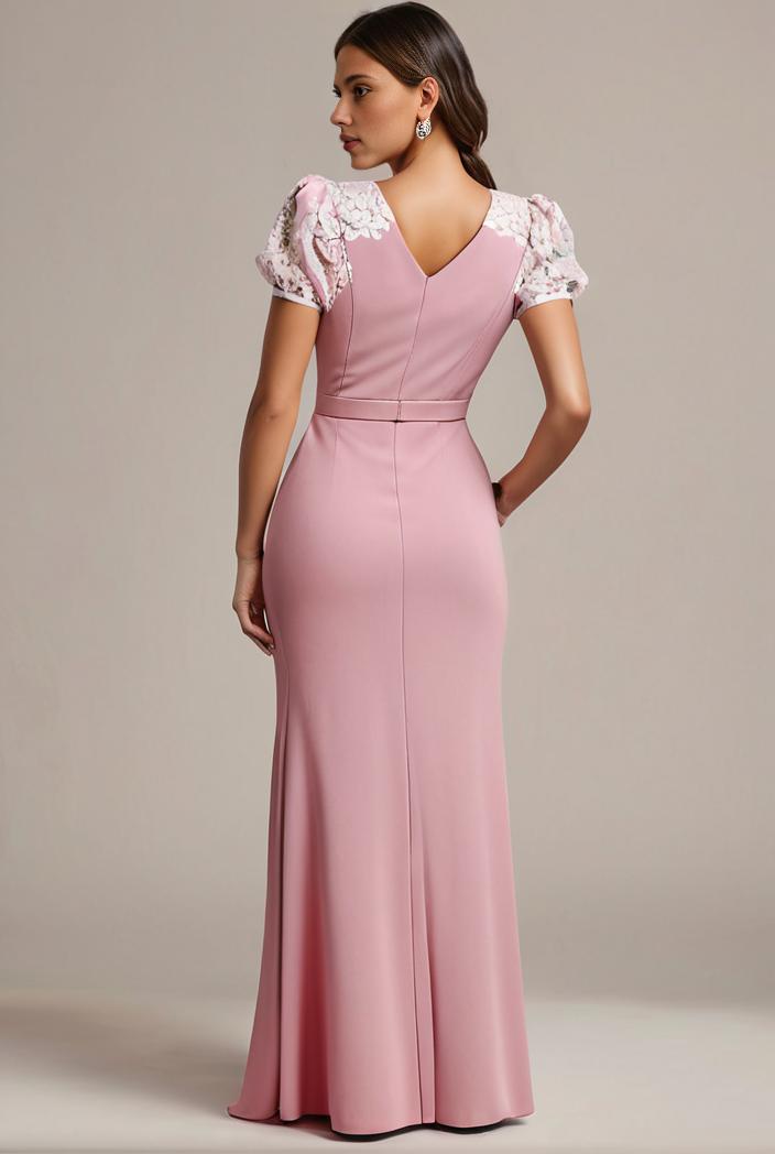 plus size front slit short sleeve with sequin mother of the bride dress 146780