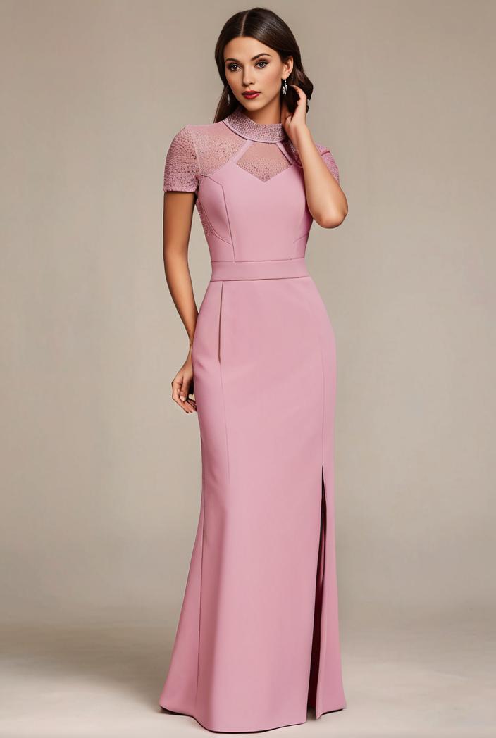 plus size front slit short sleeve with sequin mother of the bride dress 146786