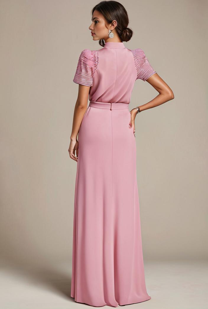 plus size front slit short sleeve with sequin mother of the bride dress 146785