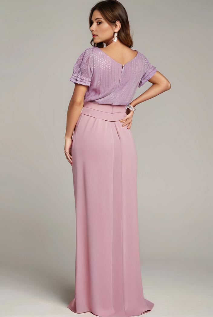 plus size front slit short sleeve with sequin mother of the bride dress 146787