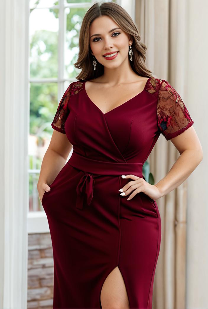 plus size front slit short sleeve with sequin mother of the bride dress 146797
