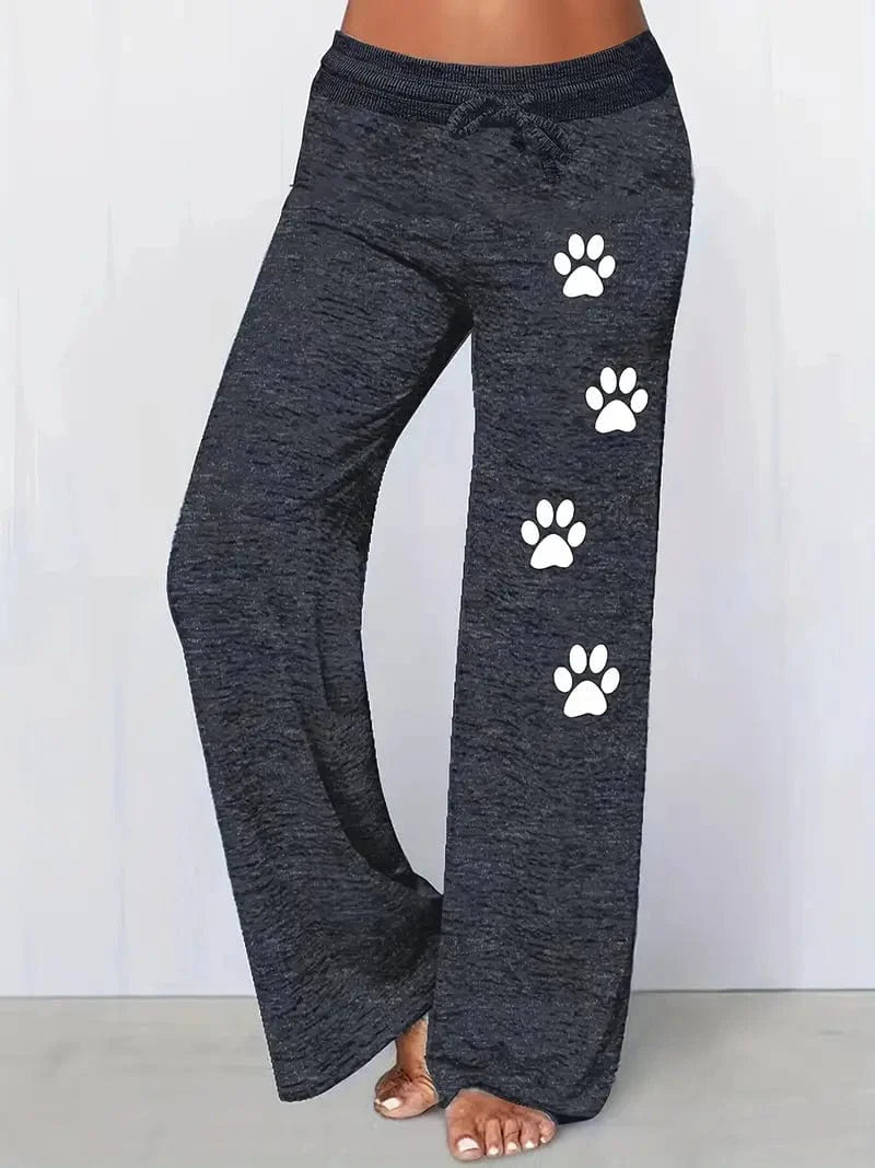 Paw Print Drawstring Loose Pants, Comfy Women's Trousers