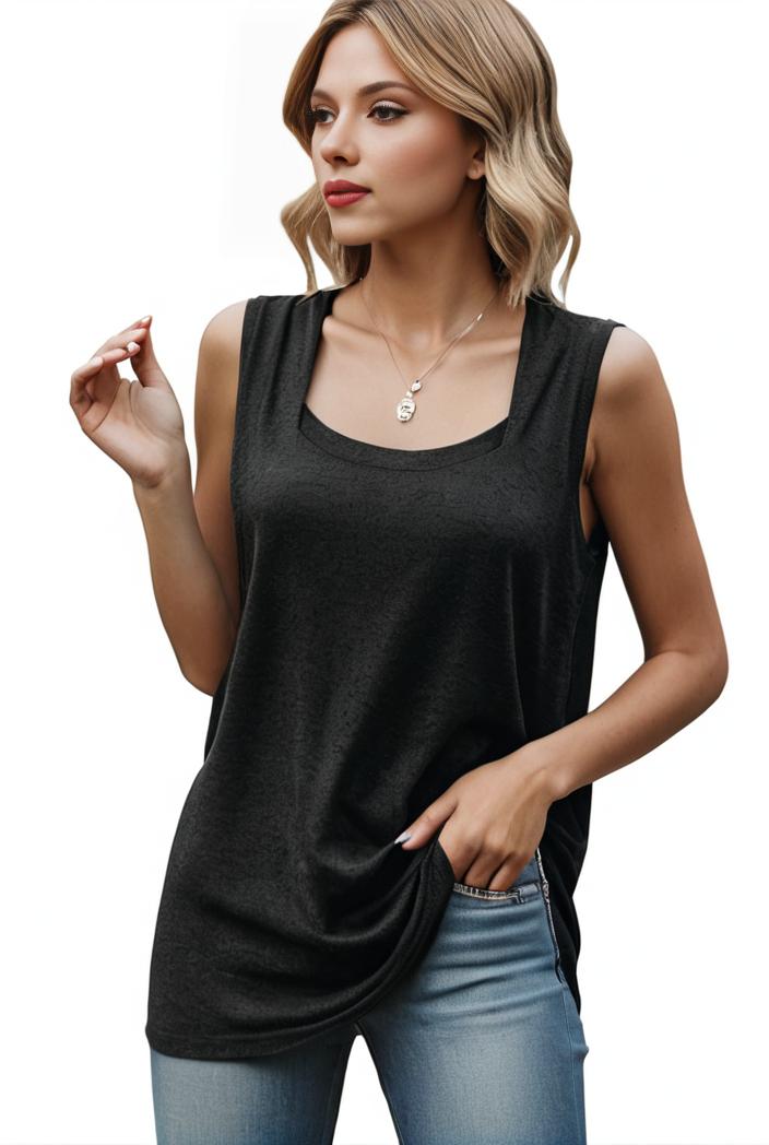 tops pleated hollow square neck sleeveless tank top 112680