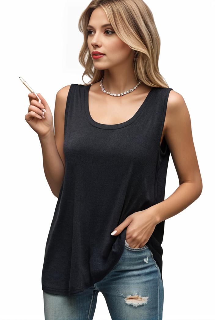 tops pleated hollow square neck sleeveless tank top 112683
