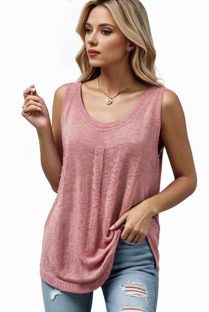 tops pleated hollow square neck sleeveless tank top 112742