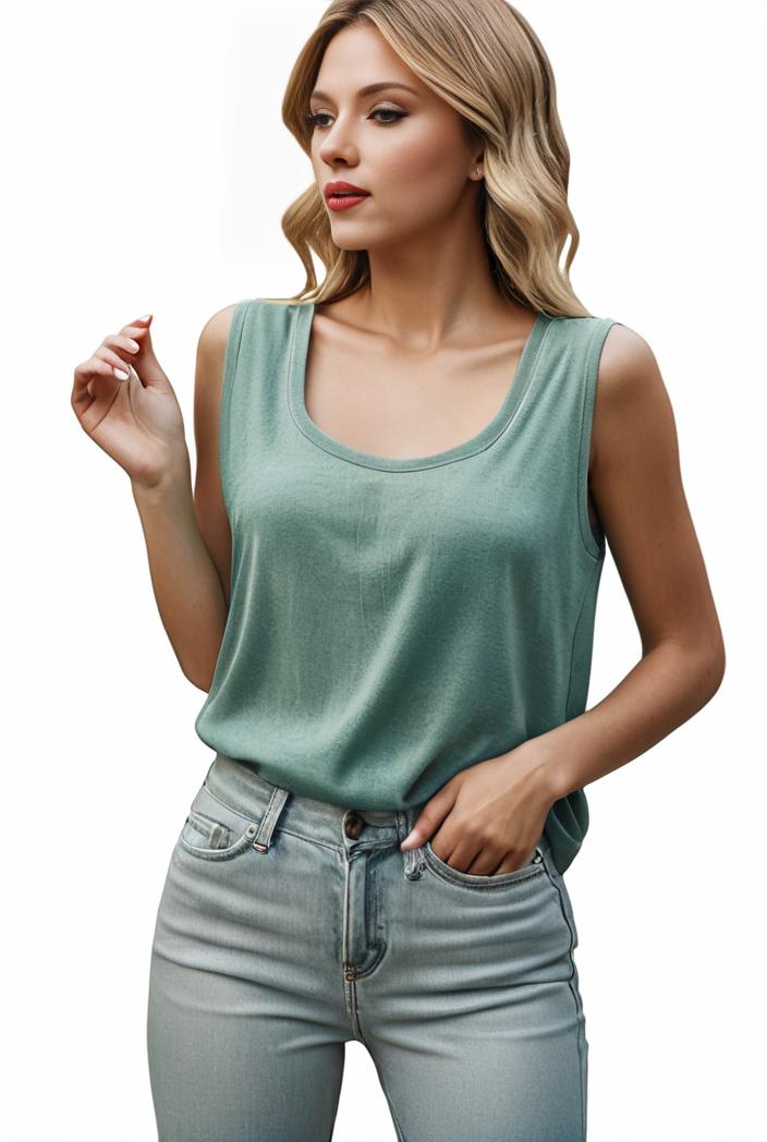 tops pleated hollow square neck sleeveless tank top 112751