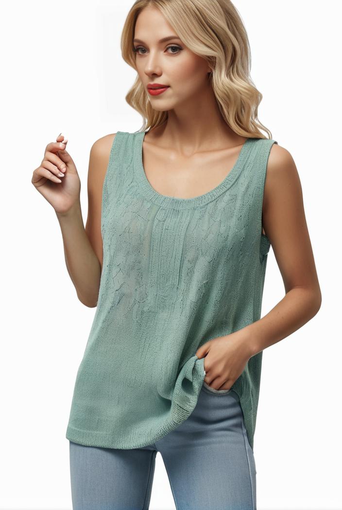 tops pleated hollow square neck sleeveless tank top 112753