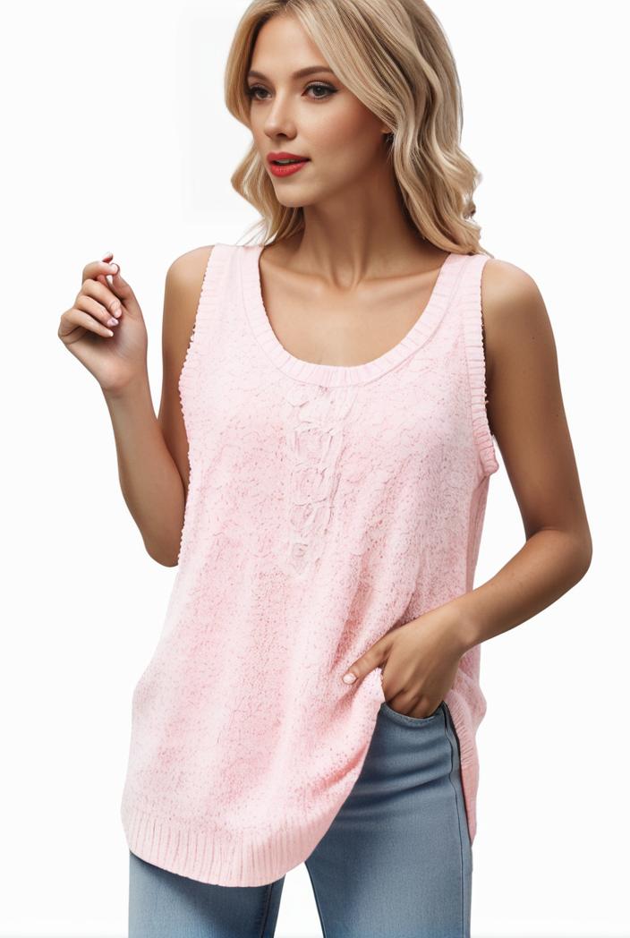 tops pleated hollow square neck sleeveless tank top 112769