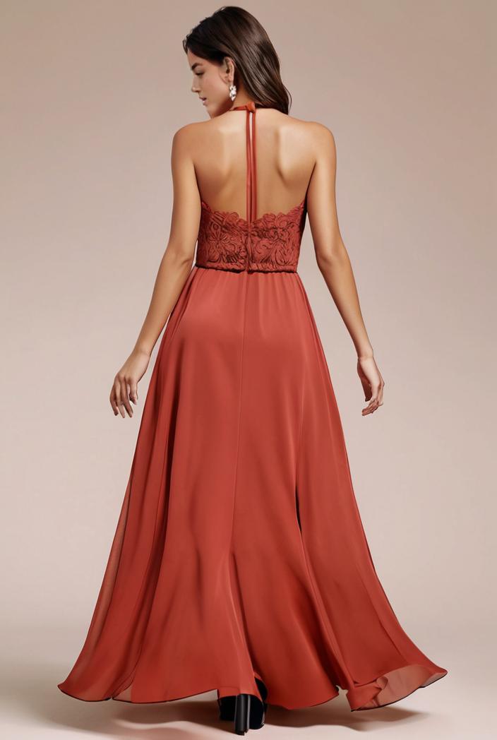 convertible chiffon lace open back spaghetti straps bridesmaid dress 135444