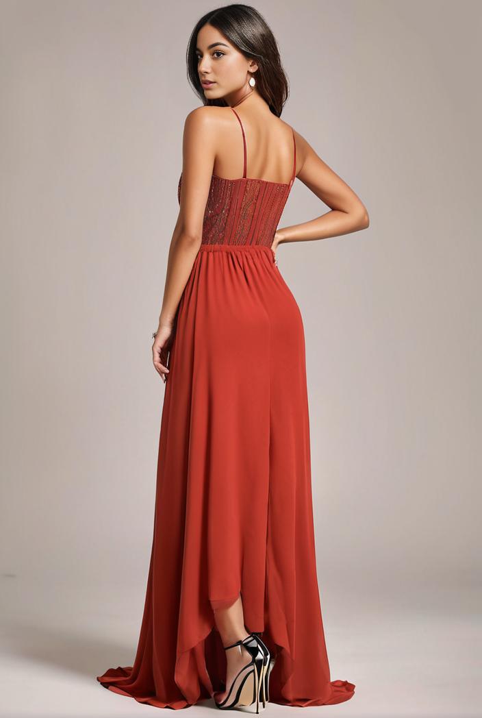convertible chiffon lace open back spaghetti straps bridesmaid dress 135458