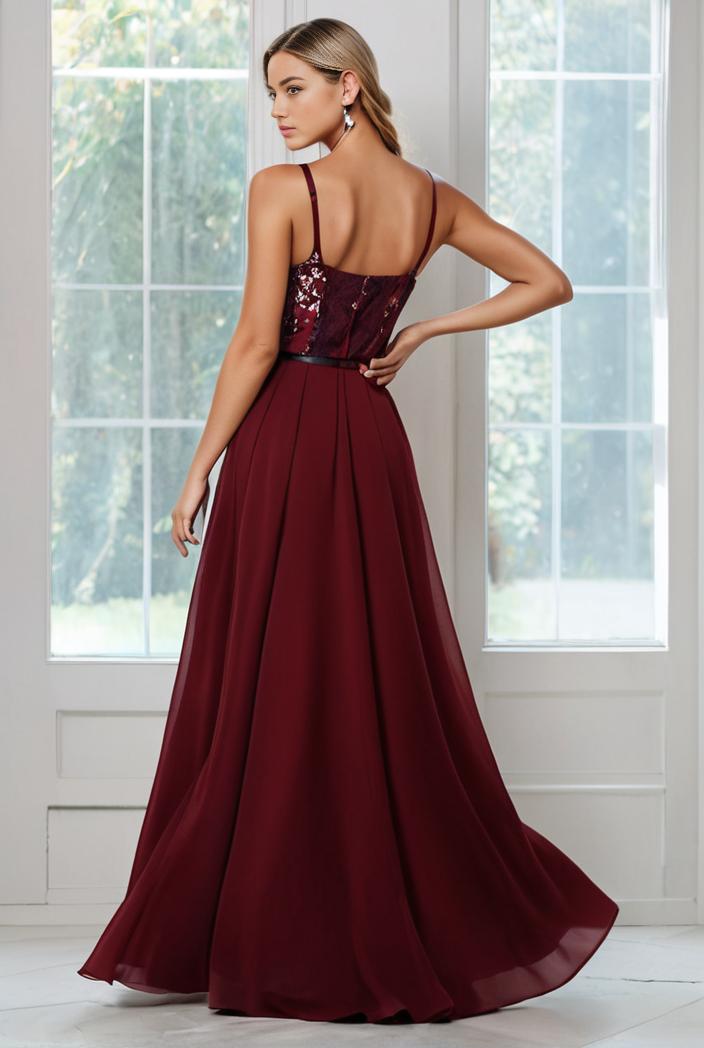 convertible chiffon lace open back spaghetti straps bridesmaid dress 135499