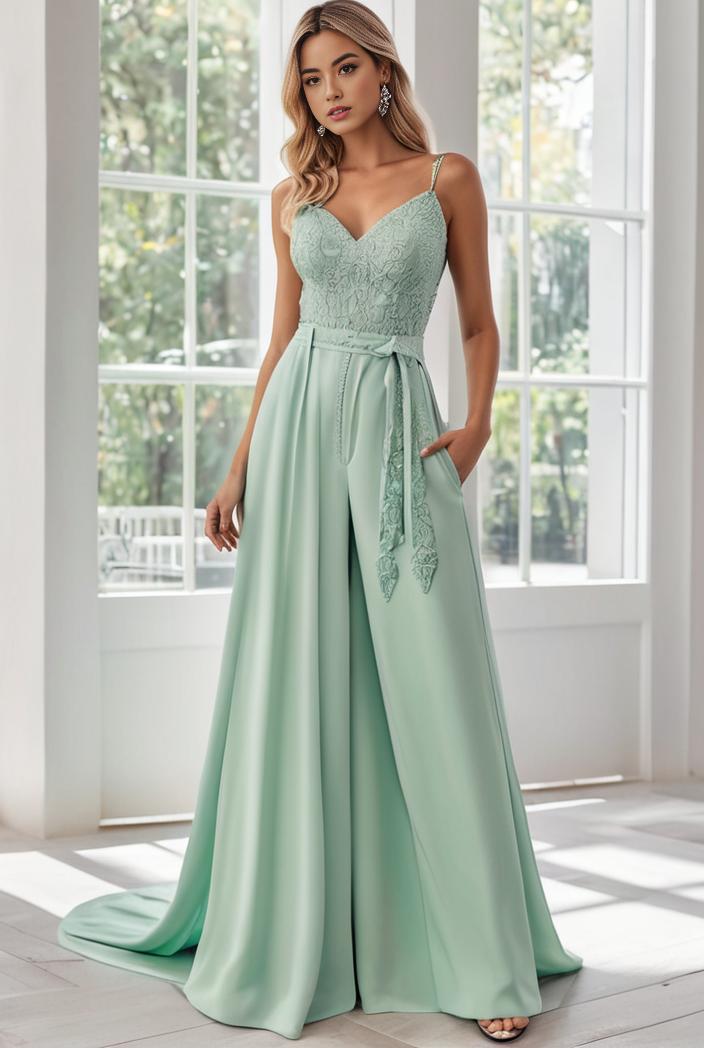 convertible chiffon lace open back spaghetti straps bridesmaid dress 135608