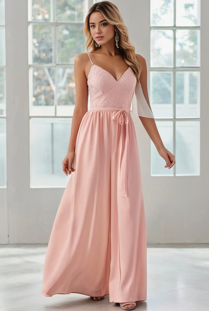 convertible chiffon lace open back spaghetti straps bridesmaid dress 135677