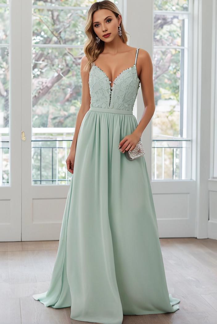convertible chiffon lace open back spaghetti straps bridesmaid dress 121665