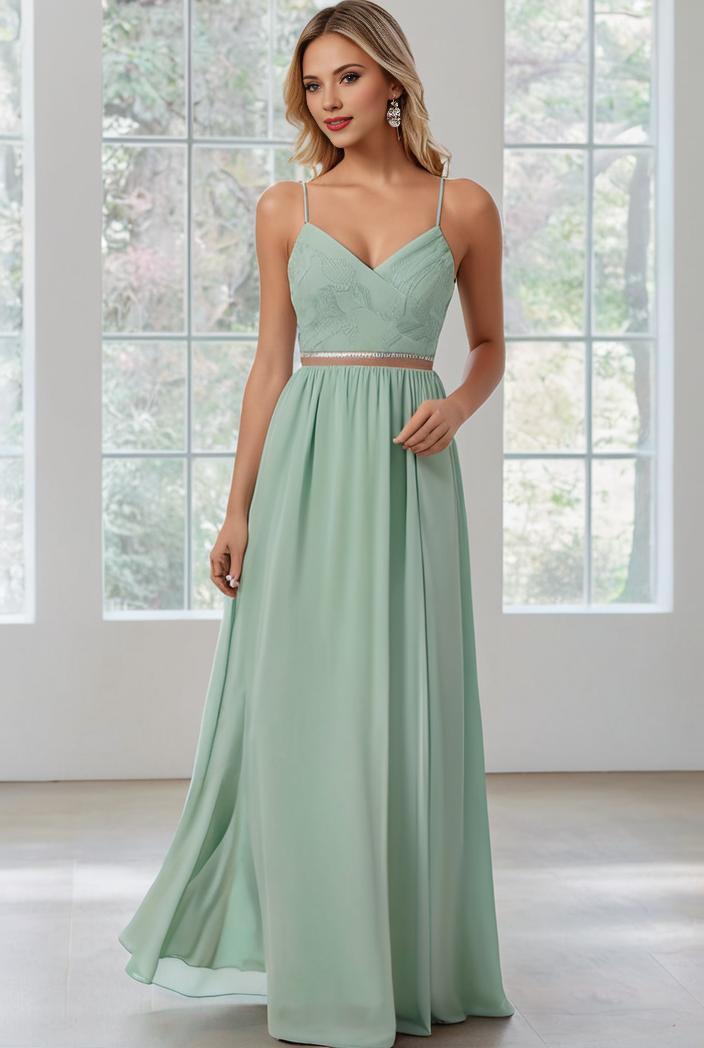 convertible chiffon lace open back spaghetti straps bridesmaid dress 121676