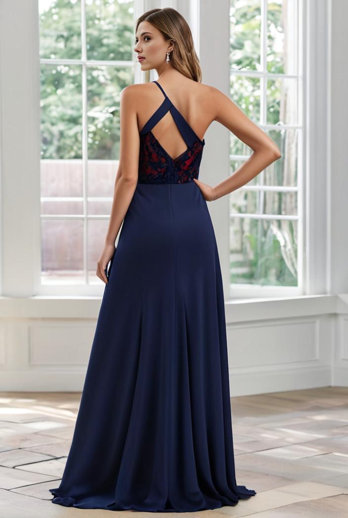 convertible chiffon lace open back spaghetti straps bridesmaid dress 121681