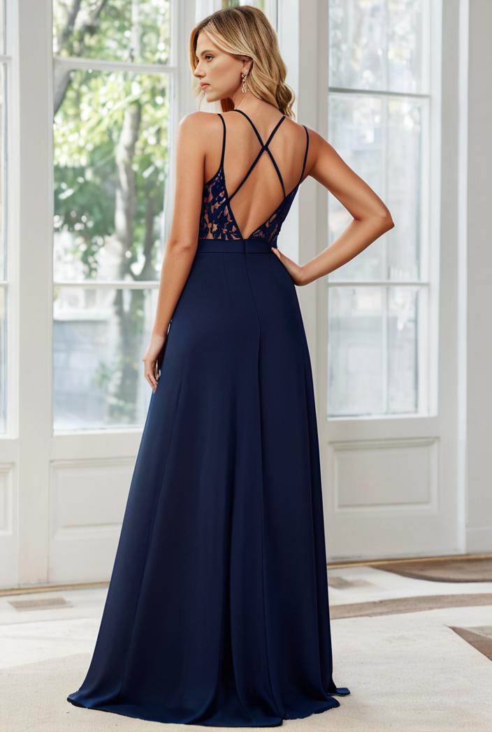 convertible chiffon lace open back spaghetti straps bridesmaid dress 121688