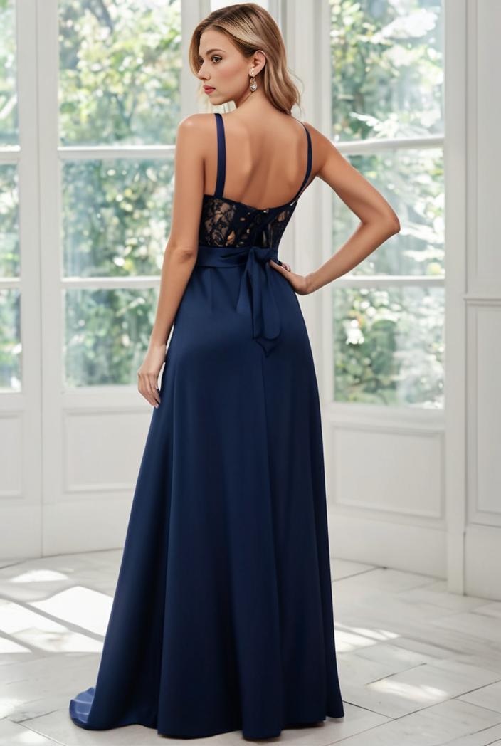 convertible chiffon lace open back spaghetti straps bridesmaid dress 121686